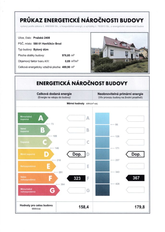 Energetický štítek - Prostorný byt 3+1 se zahradou a parkováním